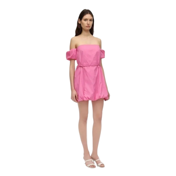 STAUD Dresses & Skirts - Staud Off the Shoulder Nylon Dress in Bubble Gum Bright Pink SZ 6